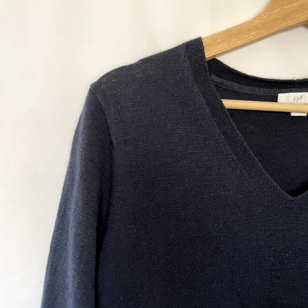 J. Jilll navy blue knit sweater long sleeves v-neck cotton linen women's size MP - Picture 2 of 7